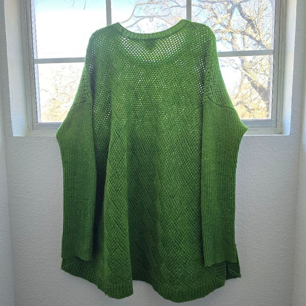 CABI Green Sweater Women's Small Ribbed Sleeves Oversized Pullover Luxury Comfy